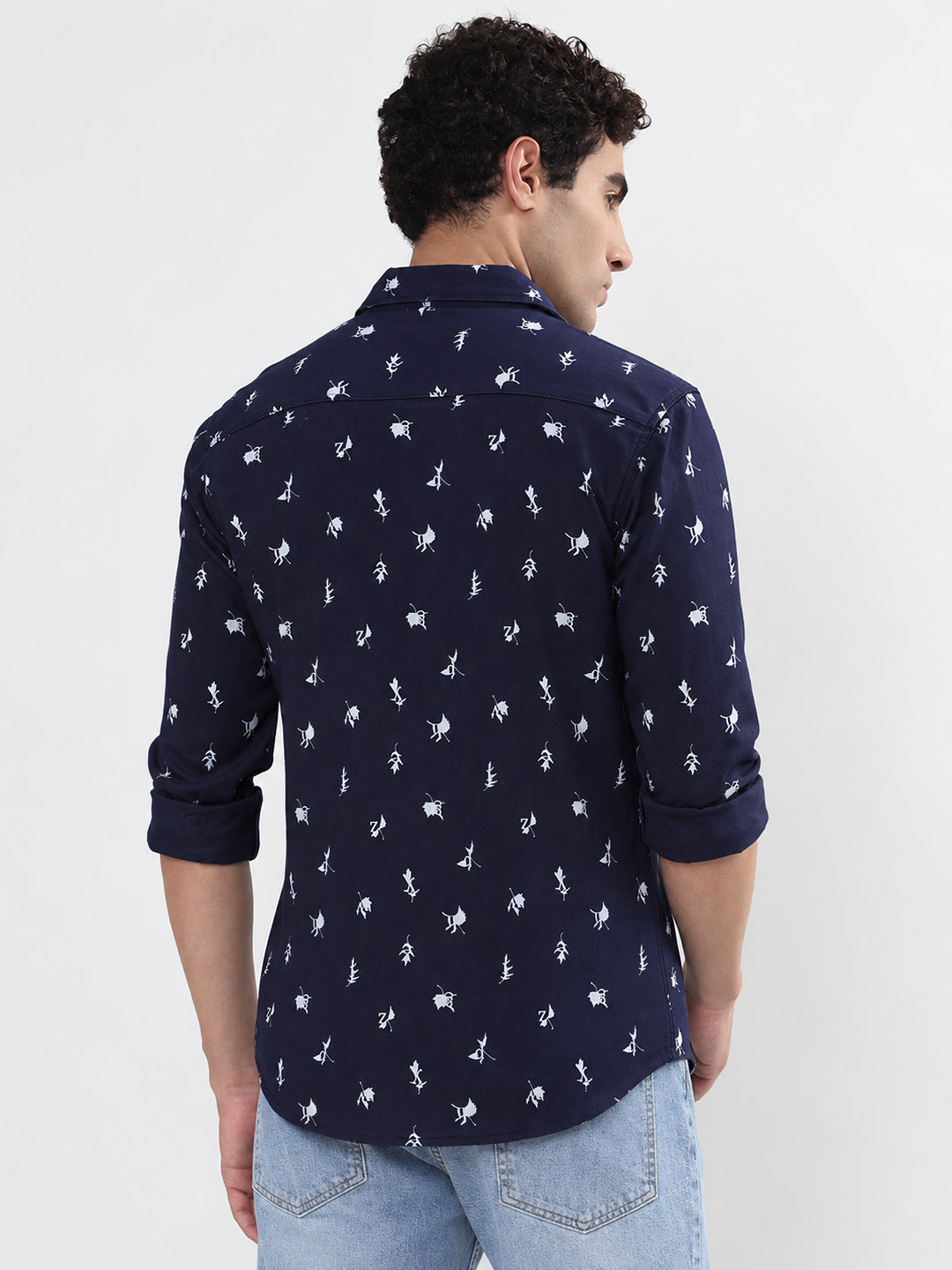 Men’s Printed Navy Blue Slim Fit Long Sleeves Casual Shirt