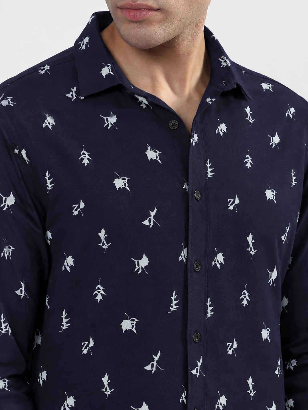 Men’s Printed Navy Blue Slim Fit Long Sleeves Casual Shirt