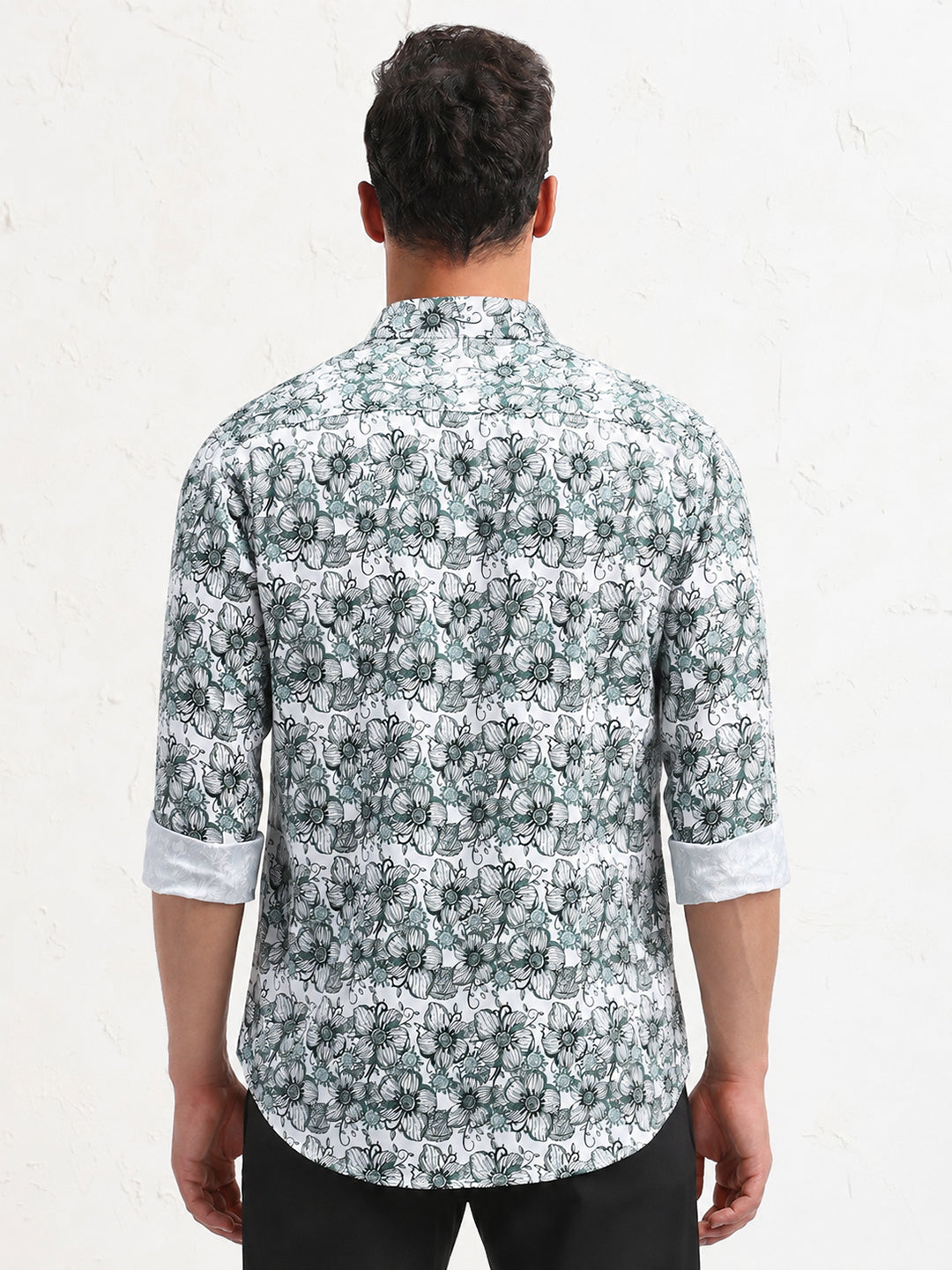 Men’s Floral Printed White Slim Fit Long Sleeves Casual Shirt