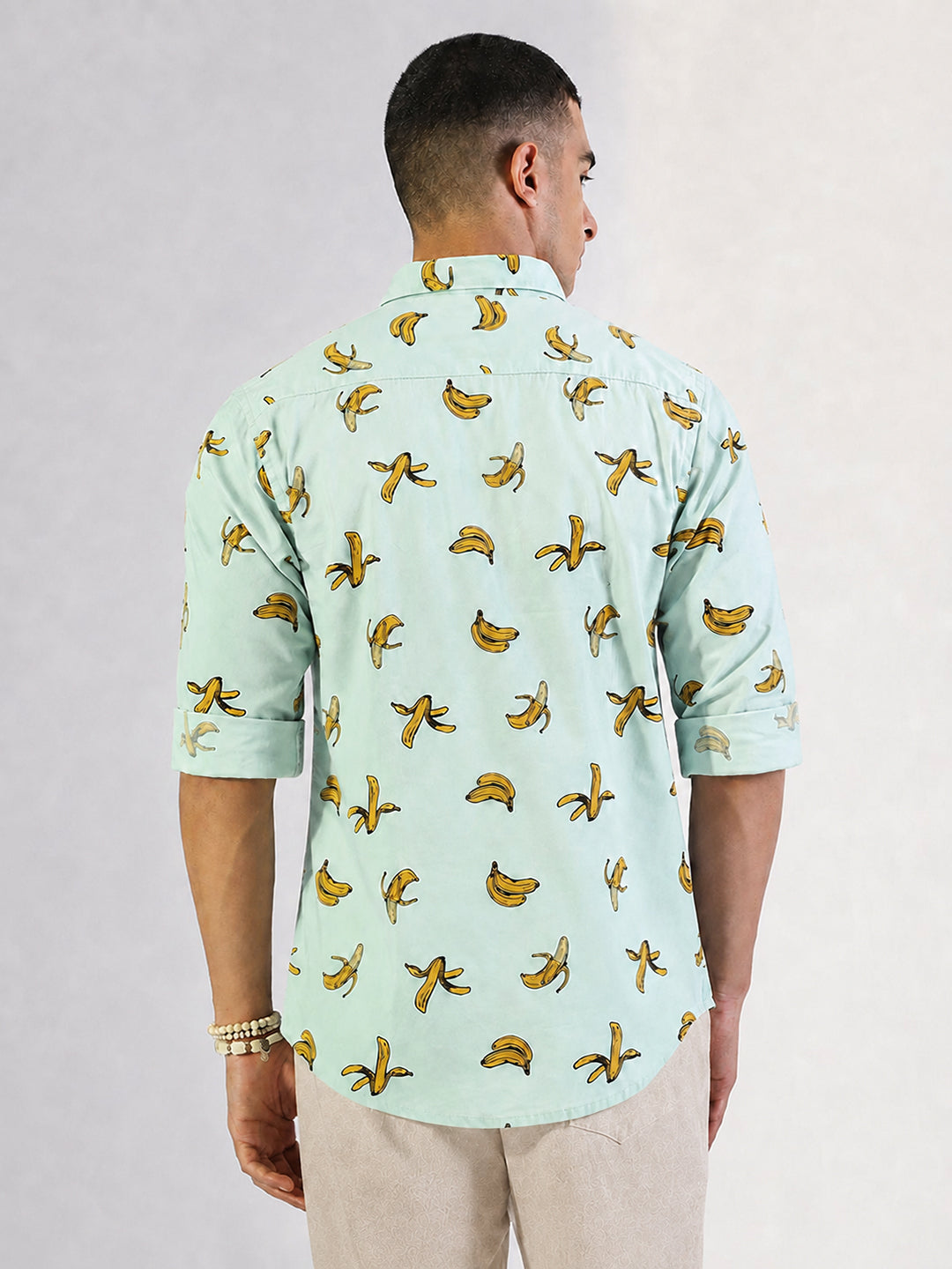 Men’s Graphic Green Slim Fit Long Sleeves Shirt with Spread Collar