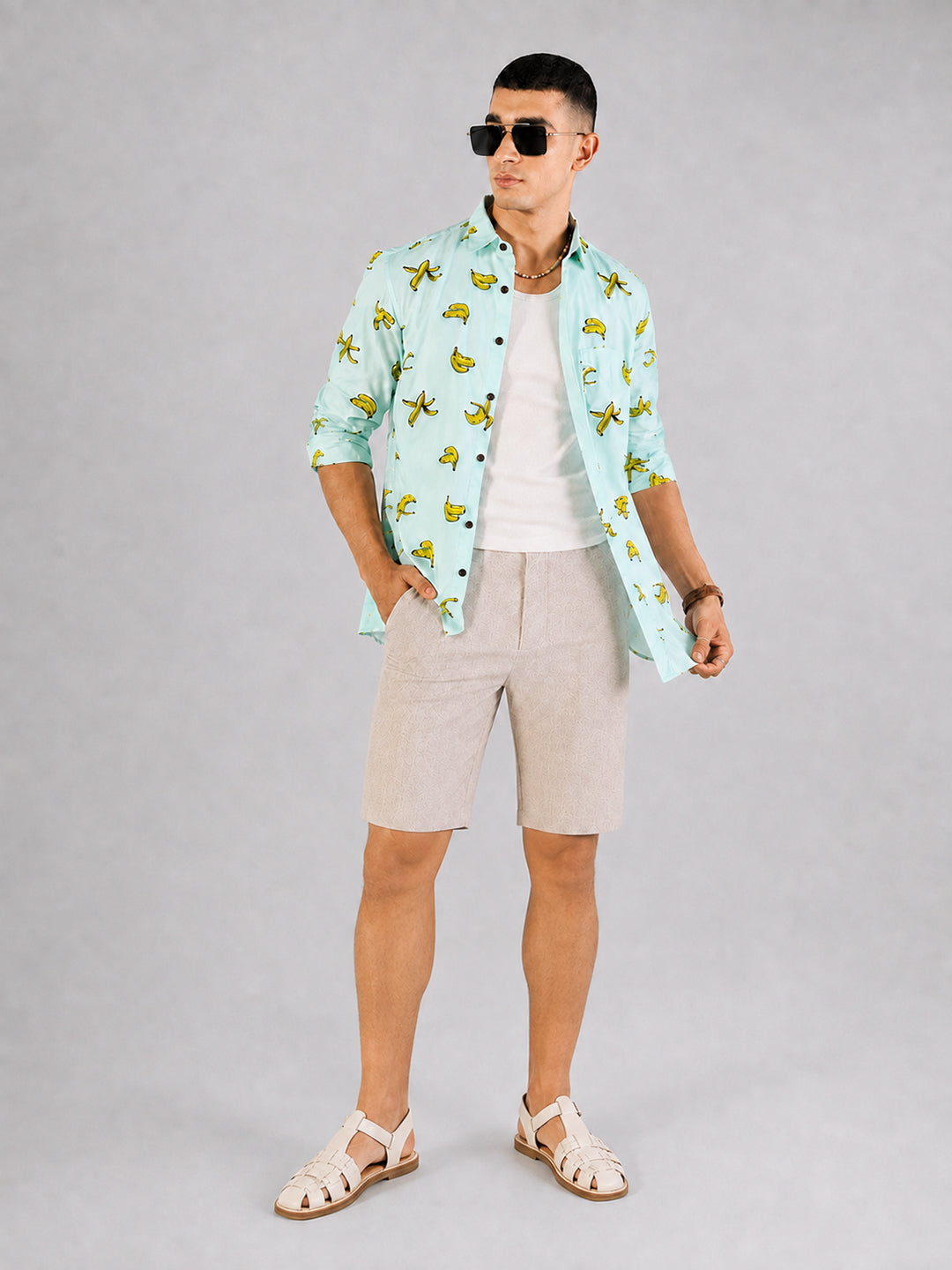 Men’s Graphic Green Slim Fit Long Sleeves Shirt with Spread Collar