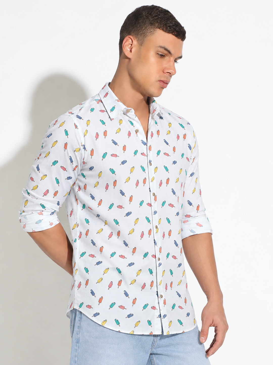 Men’s Graphic Printed Blue Slim Fit Long Sleeves Casual Shirt