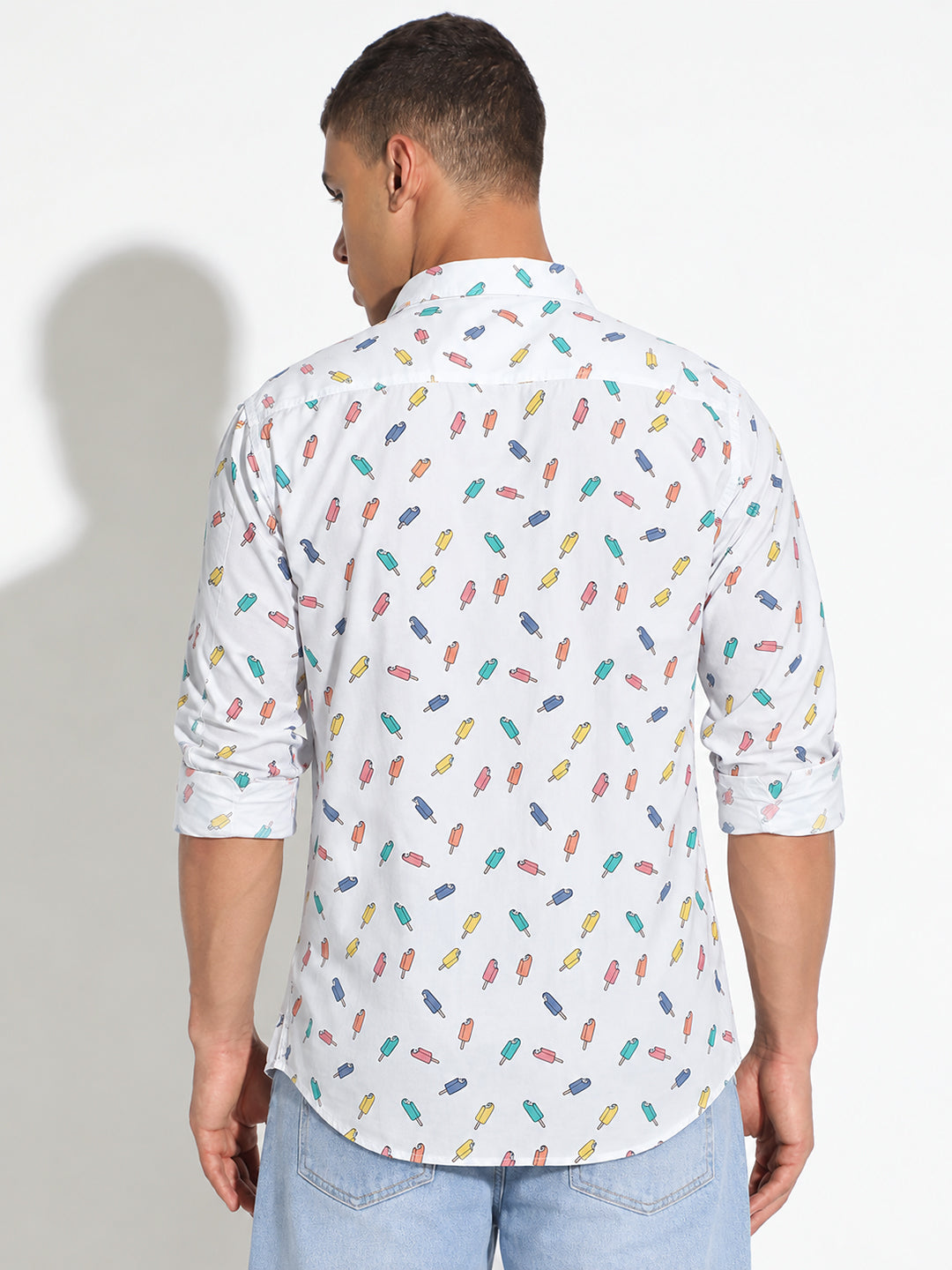 Men’s Graphic Printed Blue Slim Fit Long Sleeves Casual Shirt