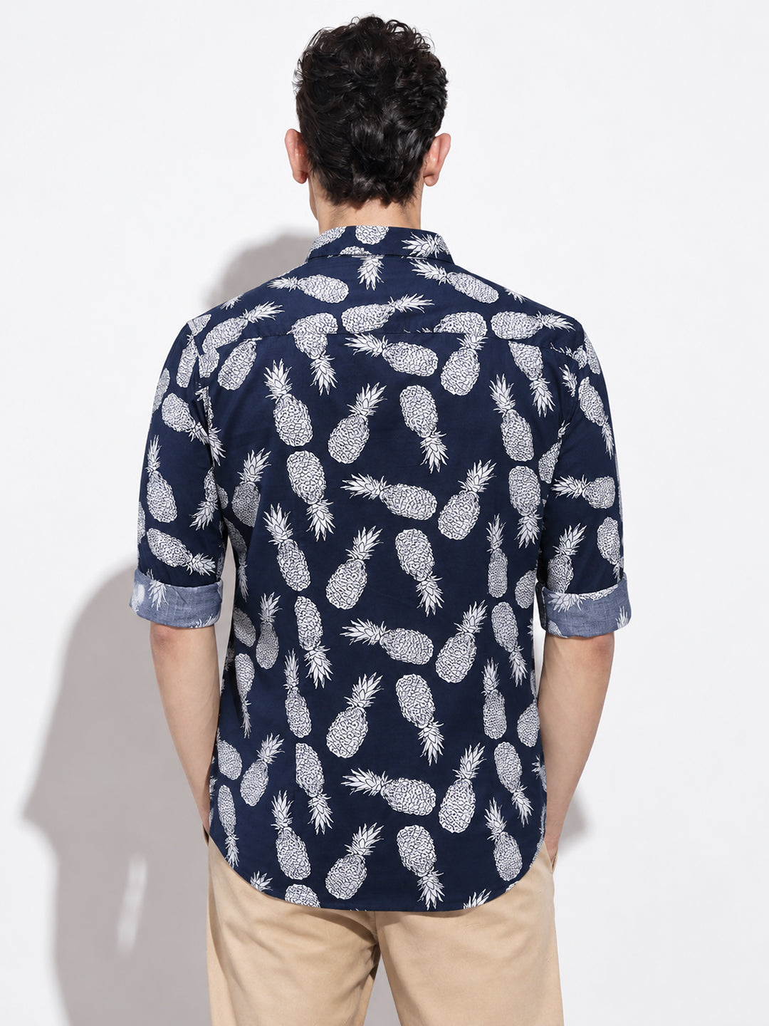Men’s Graphic Printed Navy Blue Slim Fit Long Sleeves Casual Shirt