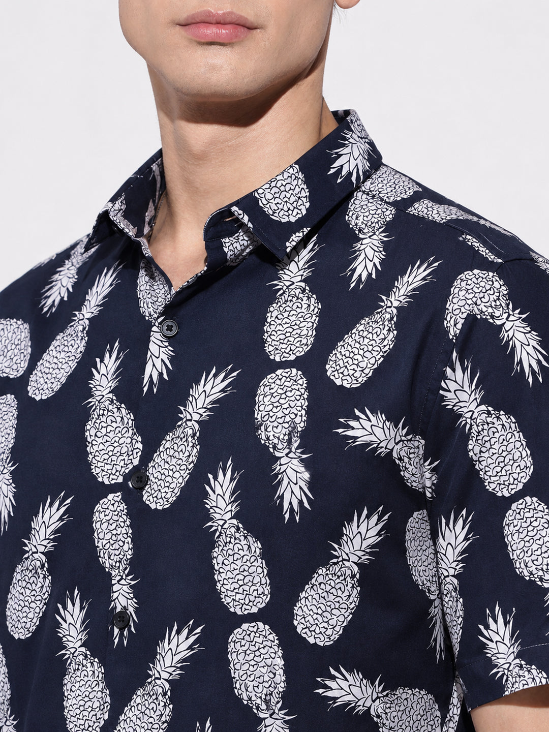Men’s Graphic Printed Navy Blue Slim Fit Long Sleeves Casual Shirt