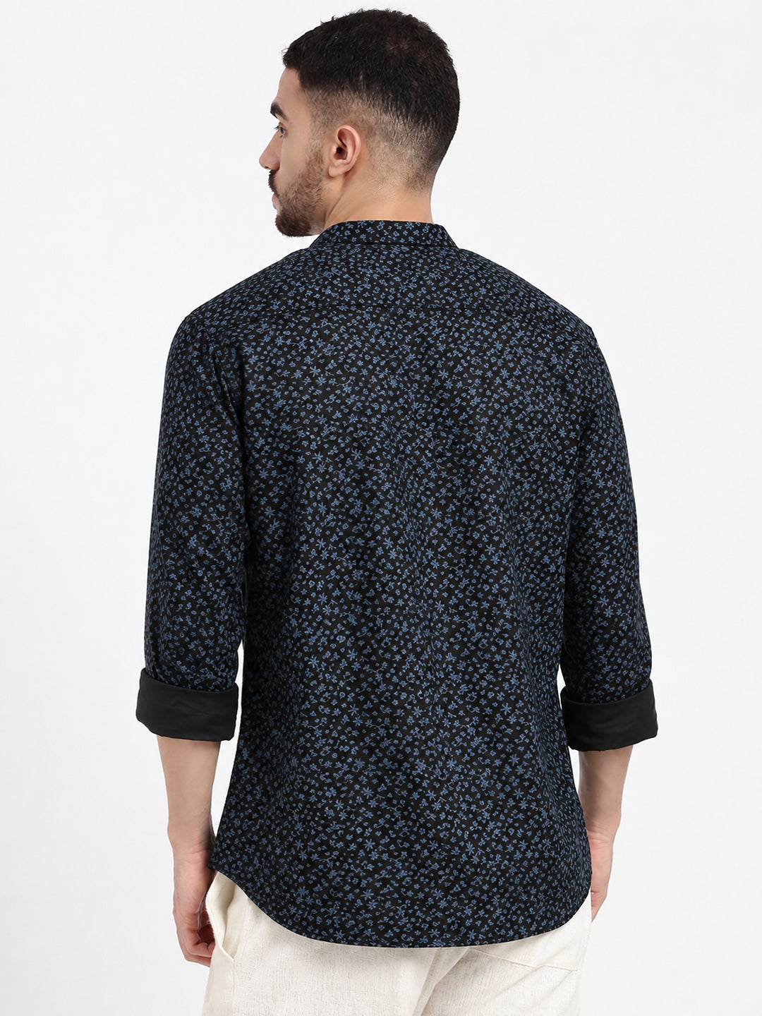 Men’s Micro Floral Printed Navy Blue Slim Fit Shirt