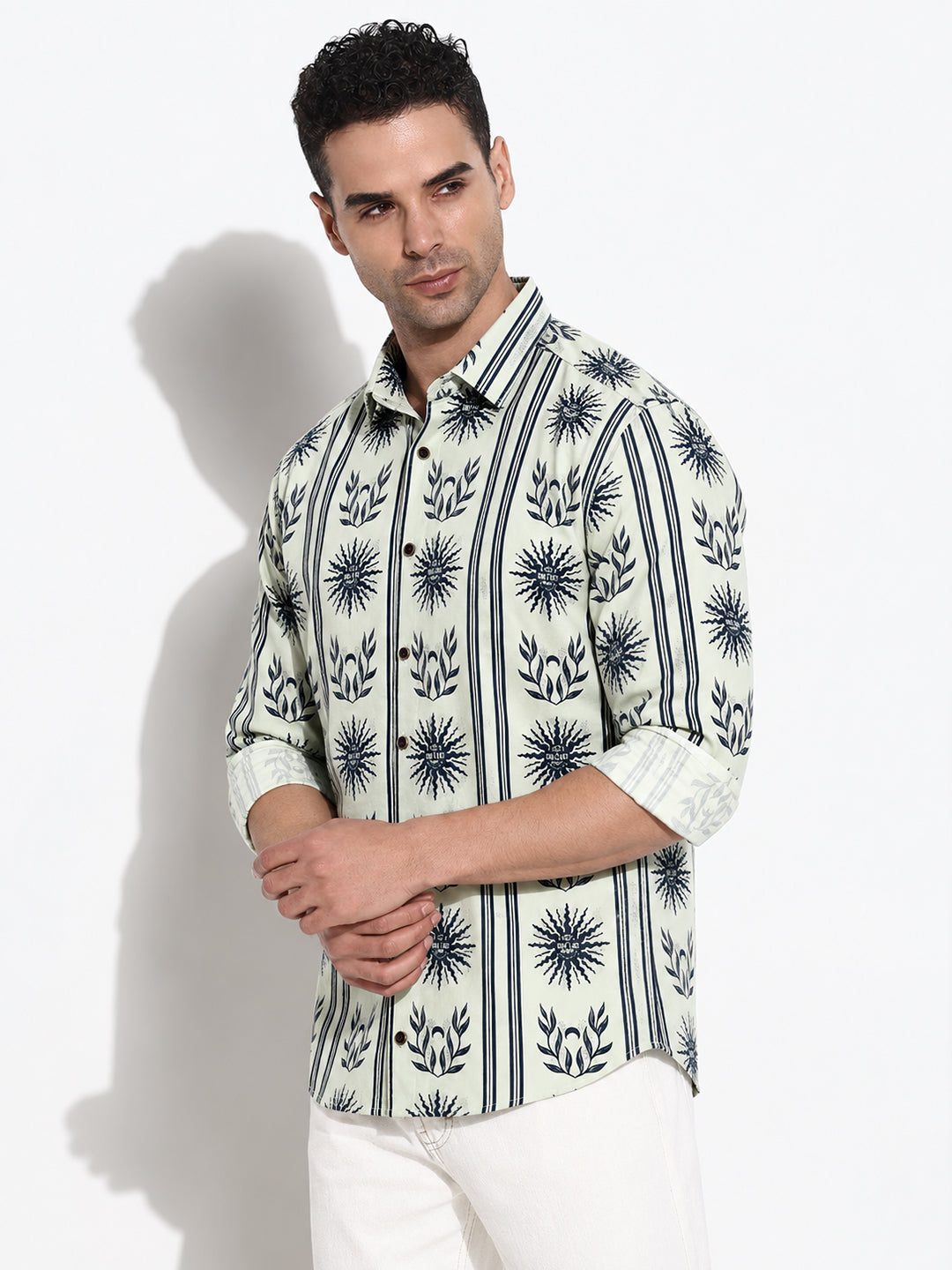 Men’s Printed Green Slim Fit Long Sleeves Shirt