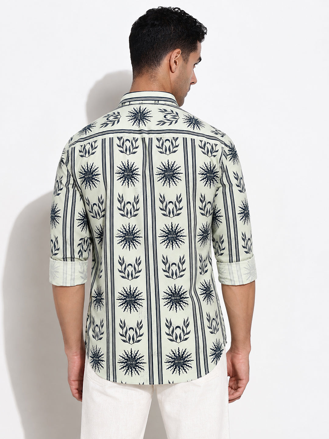 Men’s Printed Green Slim Fit Long Sleeves Shirt