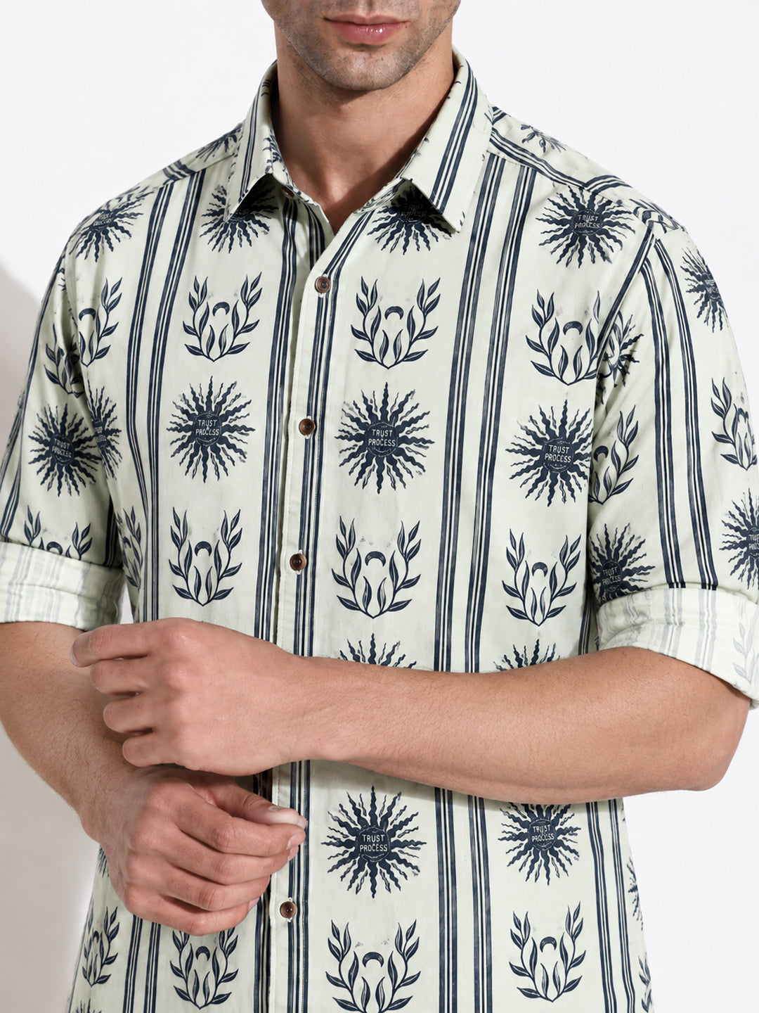 Men’s Printed Green Slim Fit Long Sleeves Shirt