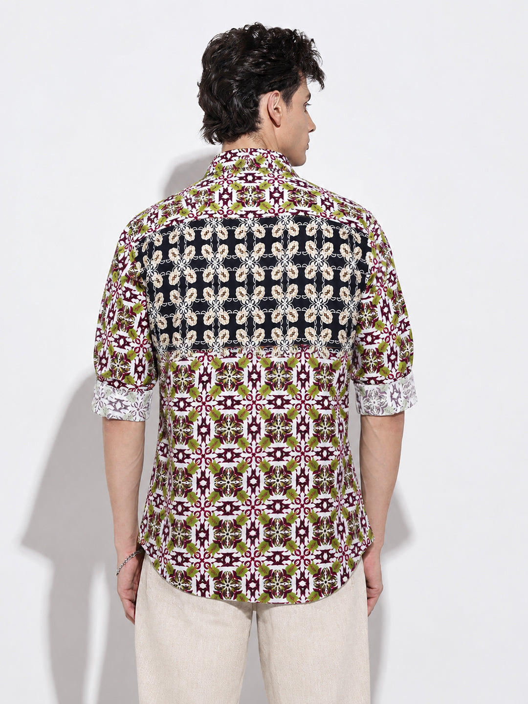 Men’s Ethnic Motifs Printed Navy Blue Slim Fit Casual Shirt