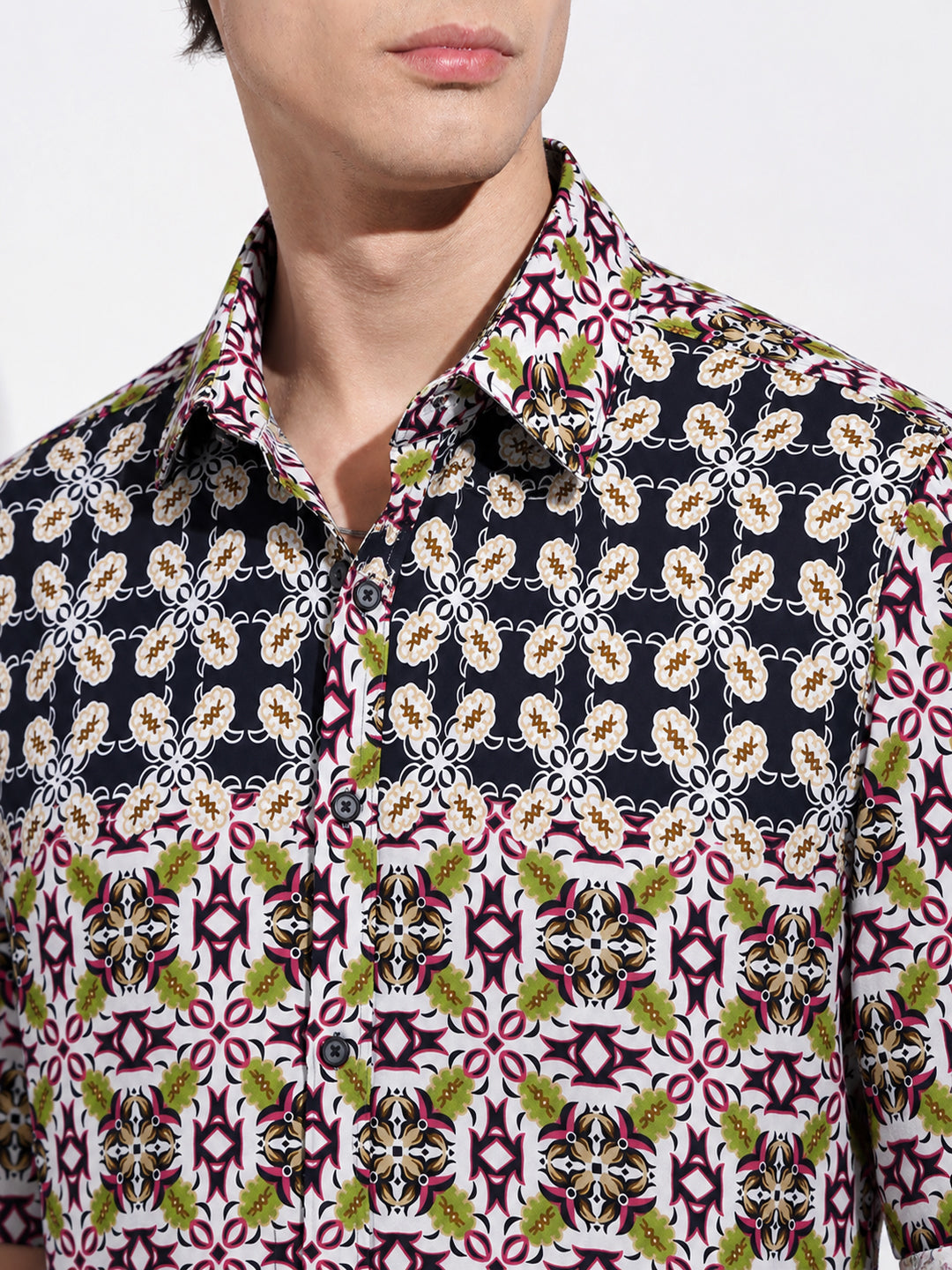 Men’s Ethnic Motifs Printed Navy Blue Slim Fit Casual Shirt