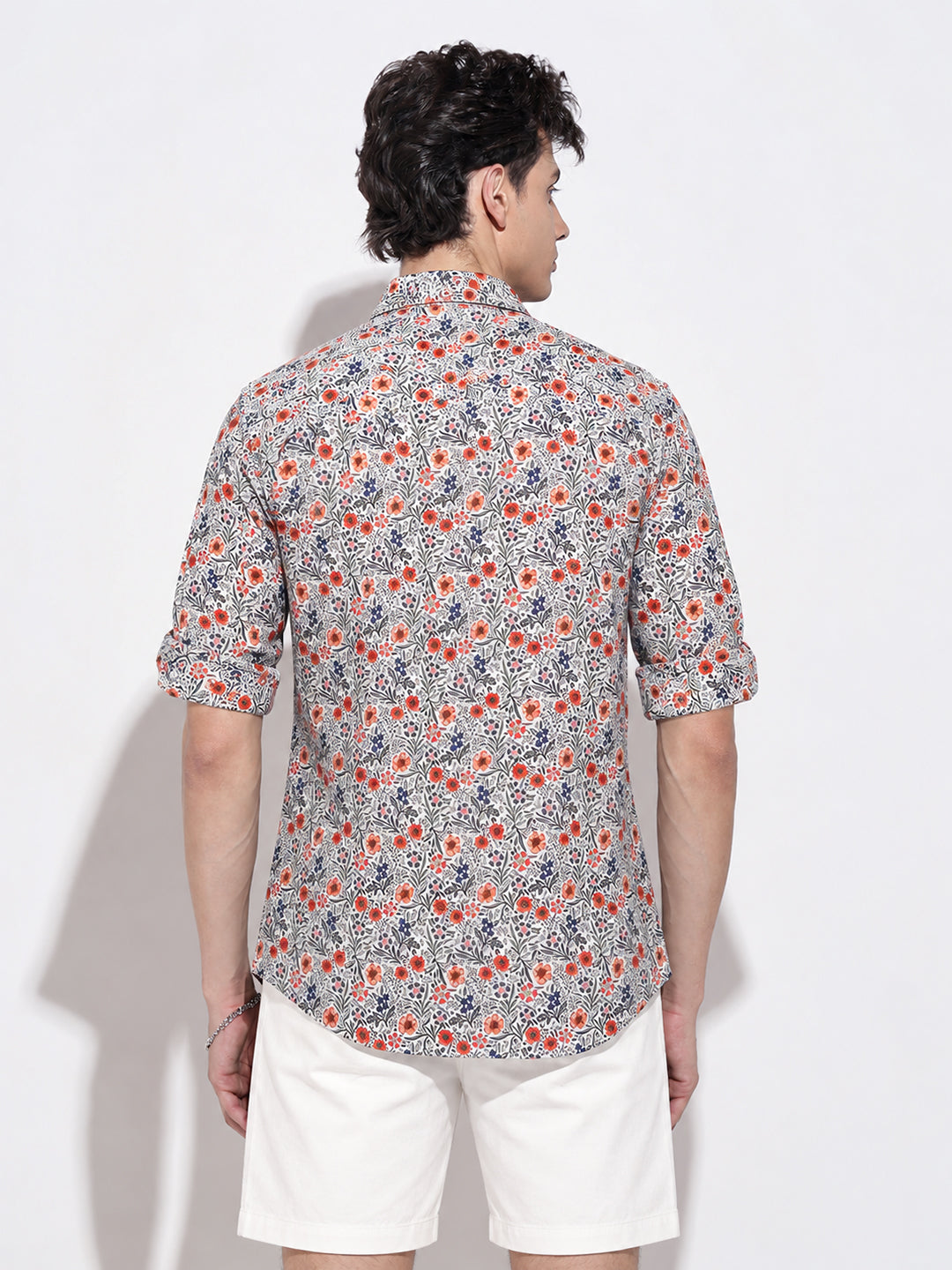 Men’s Floral Print White Slim Fit Long Sleeves Shirt