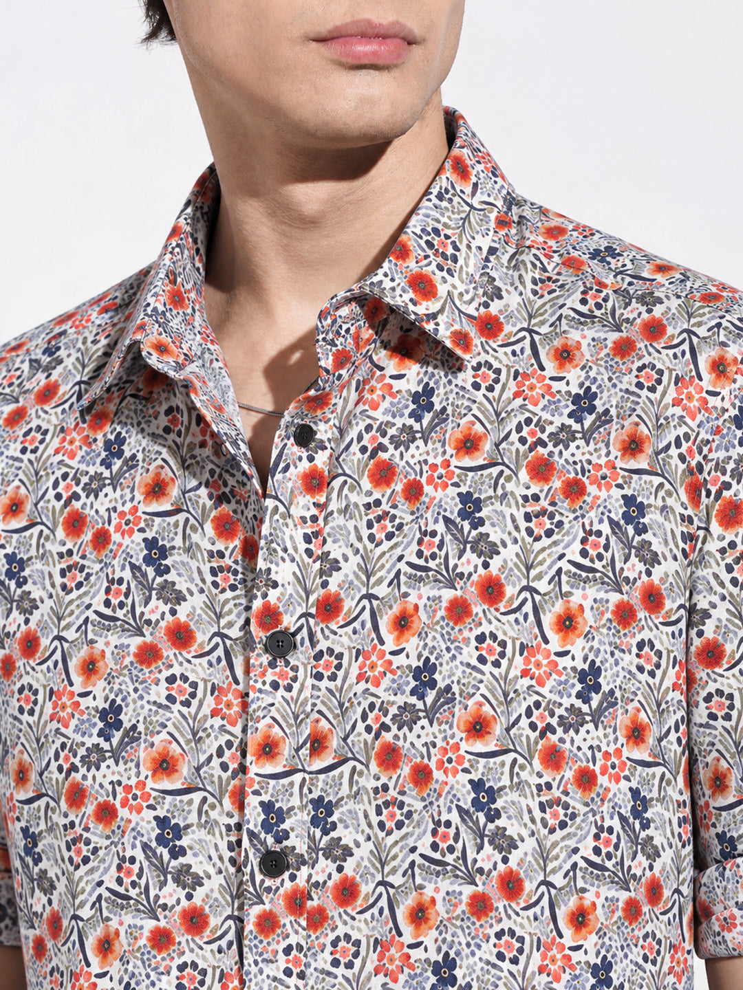 Men’s Floral Print White Slim Fit Long Sleeves Shirt