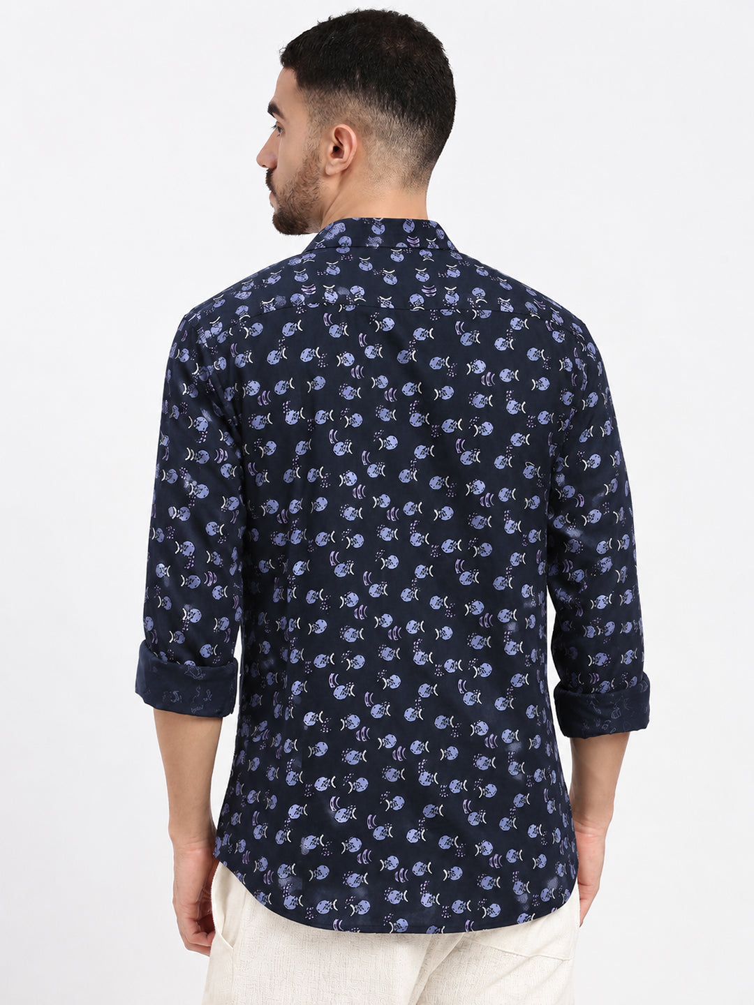 Men’s Printed Navy Blue Slm Fit Long Sleeves Shirt
