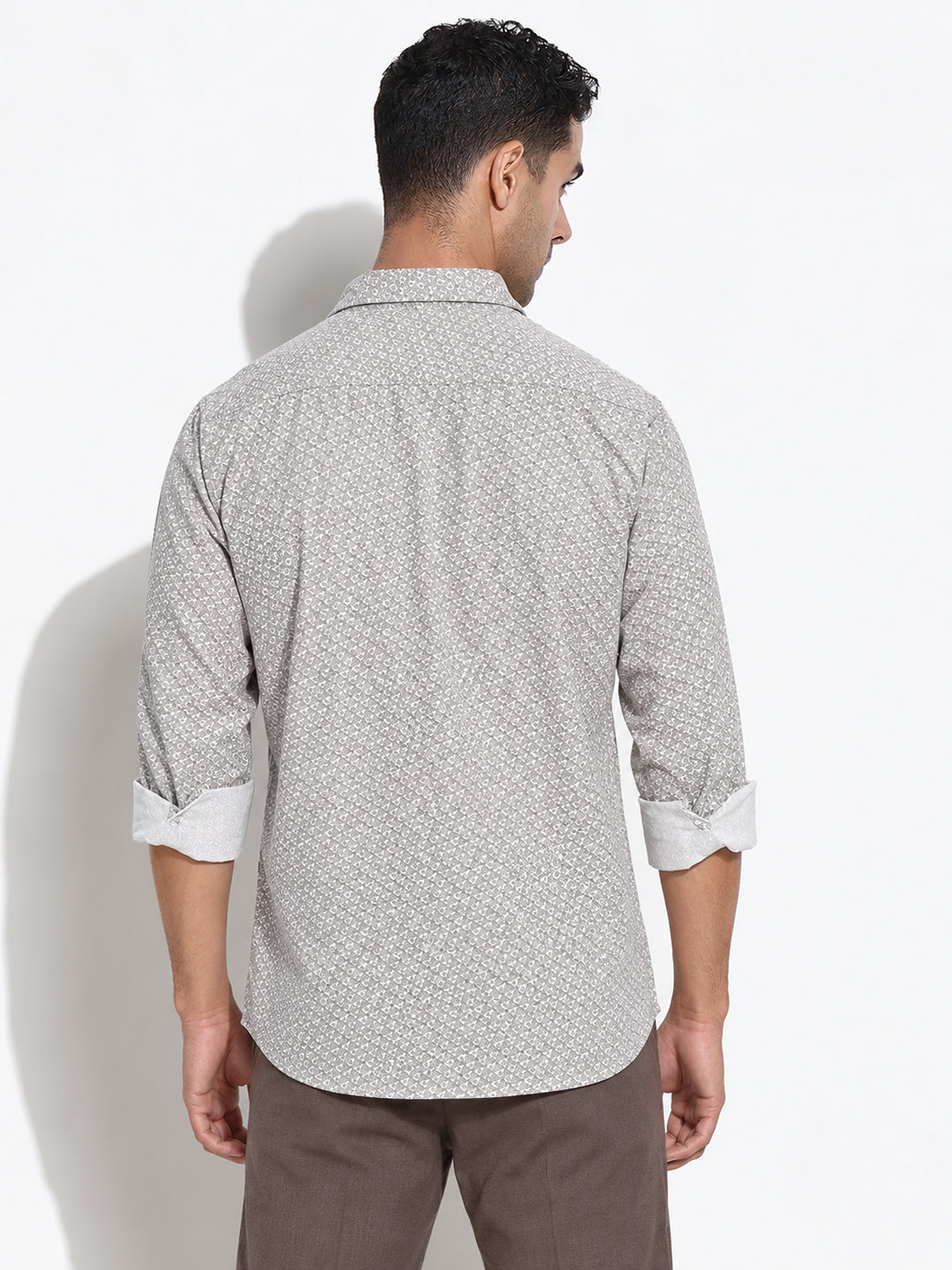 Men’s Floral Printed Off White Slim Fit Long Sleeves Shirt