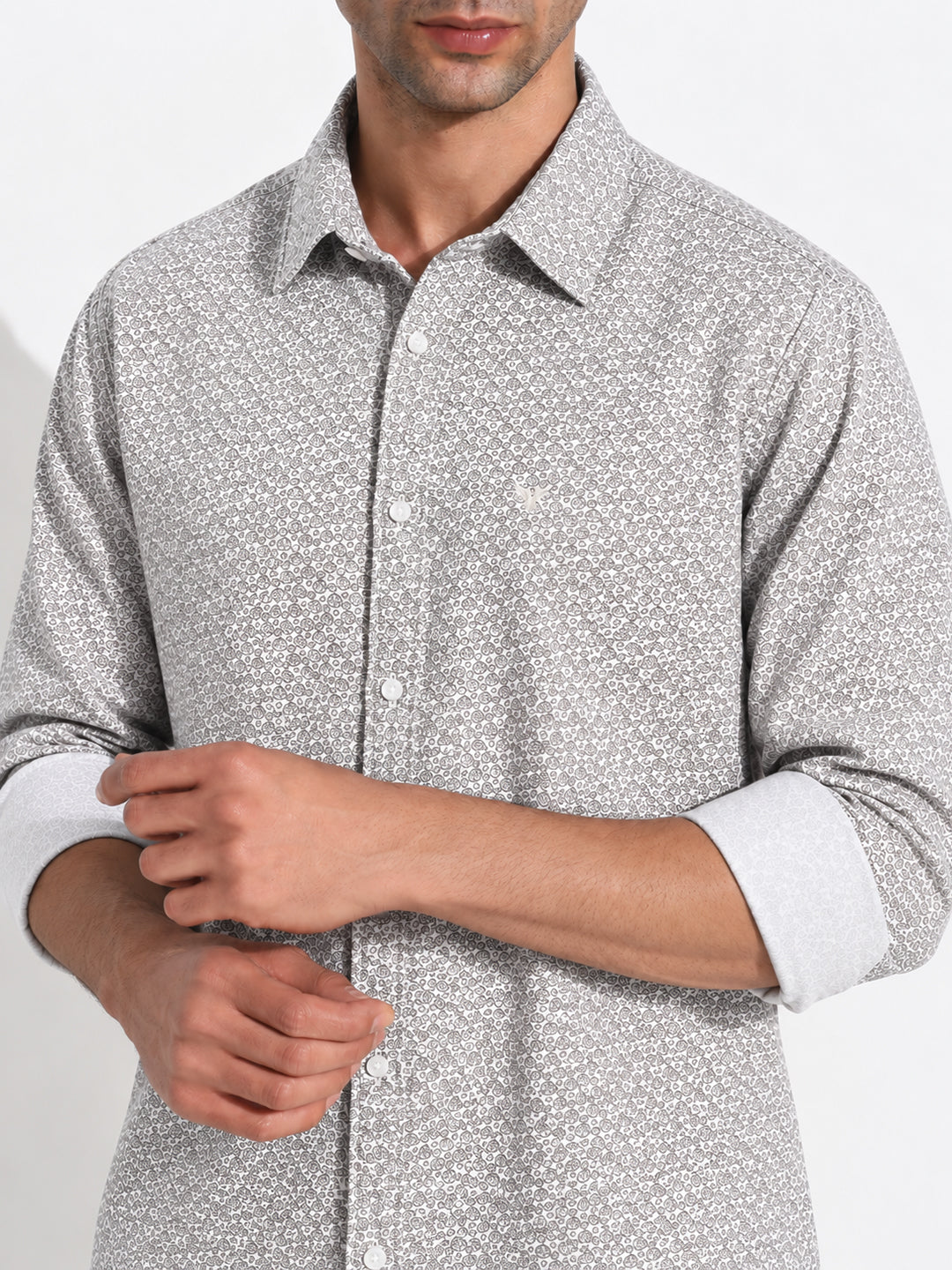 Men’s Floral Printed Off White Slim Fit Long Sleeves Shirt
