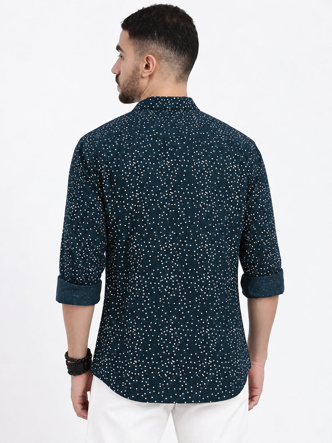 Men’s Polka Dot Printed Blue Slim Fit Long Sleeves Shirt
