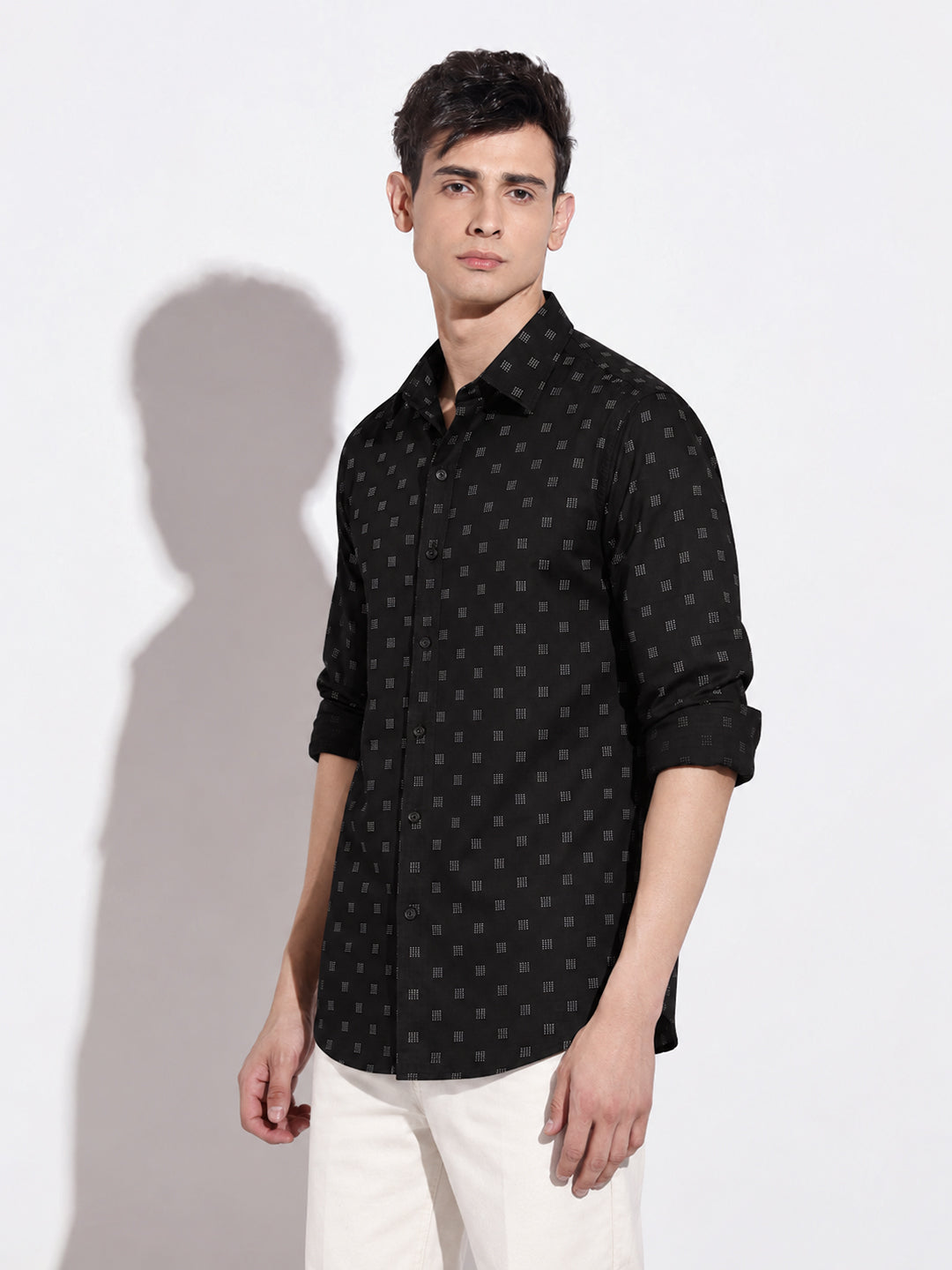 Men’s Micro Geometric Printed Black Slim Fit Shirt