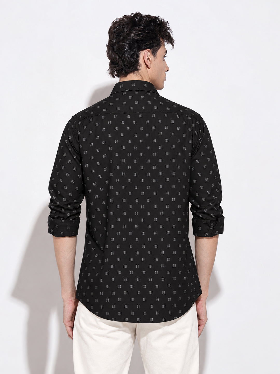 Men’s Micro Geometric Printed Black Slim Fit Shirt
