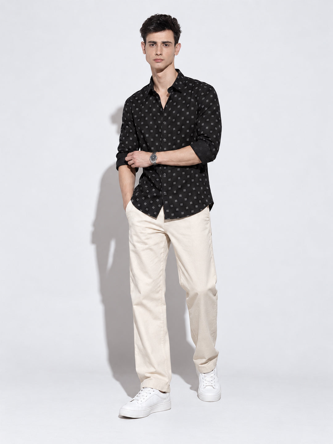 Men’s Micro Geometric Printed Black Slim Fit Shirt