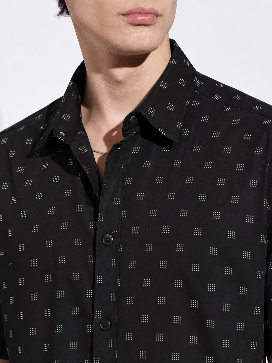Men’s Micro Geometric Printed Black Slim Fit Shirt