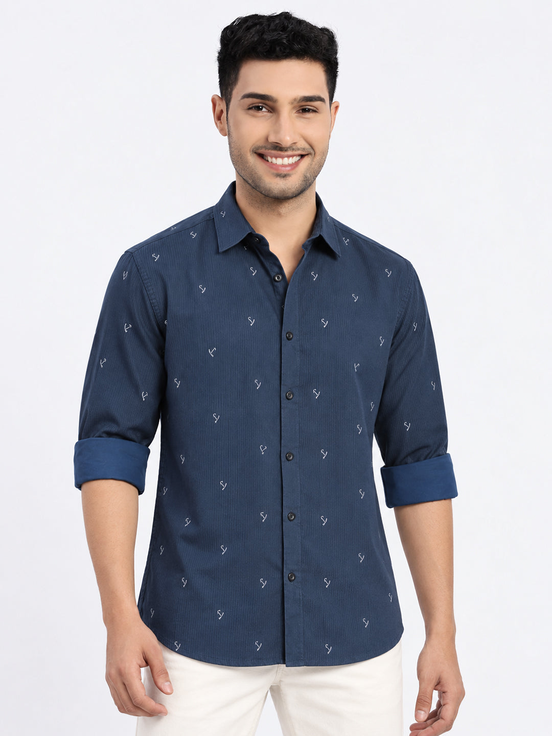 Men’s Graphic Printed Navy Blue Regular Fit Shirt