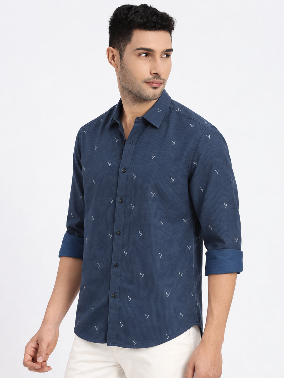 Men’s Graphic Printed Navy Blue Regular Fit Shirt