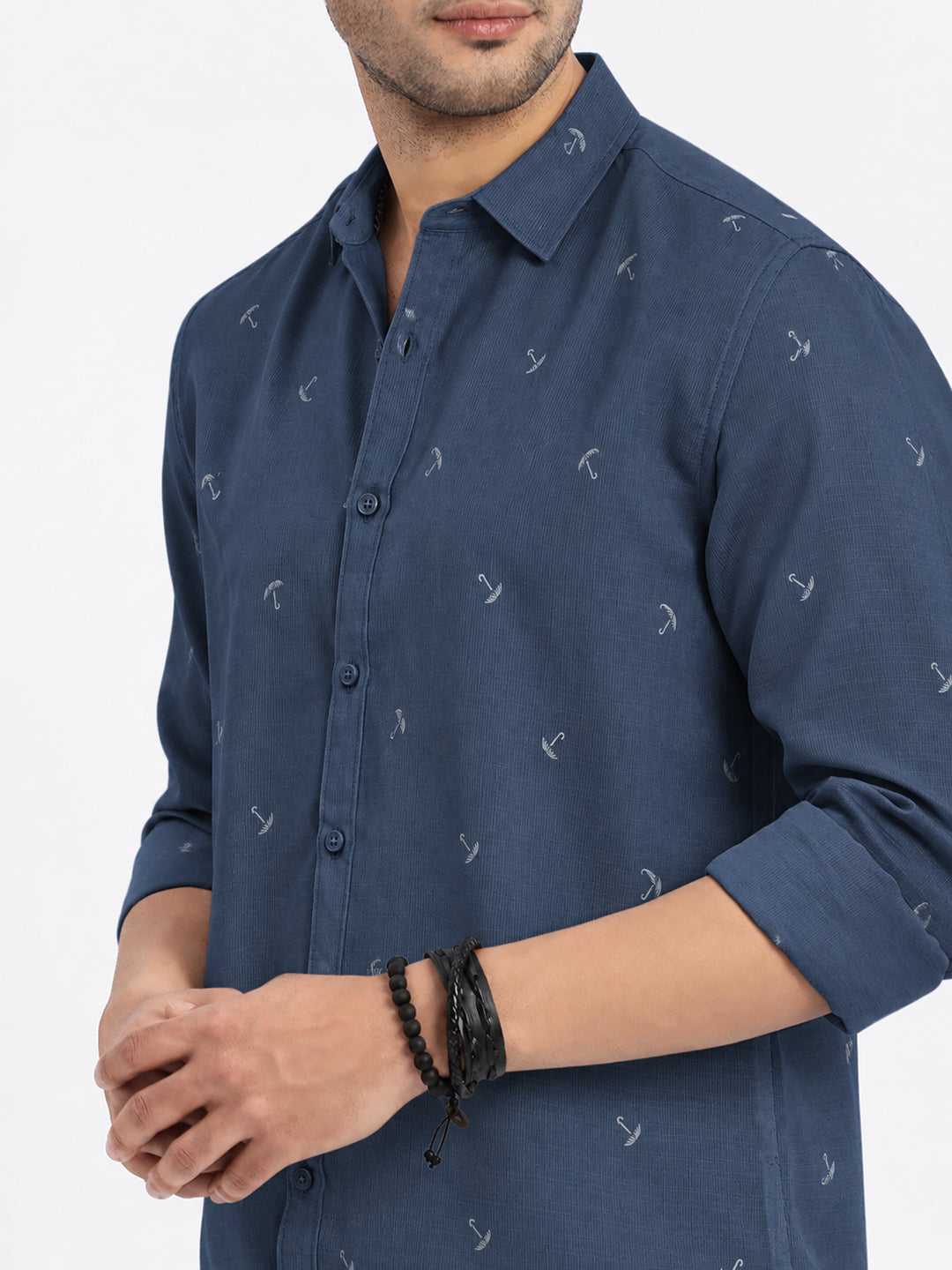 Men’s Graphic Printed Navy Blue Regular Fit Shirt