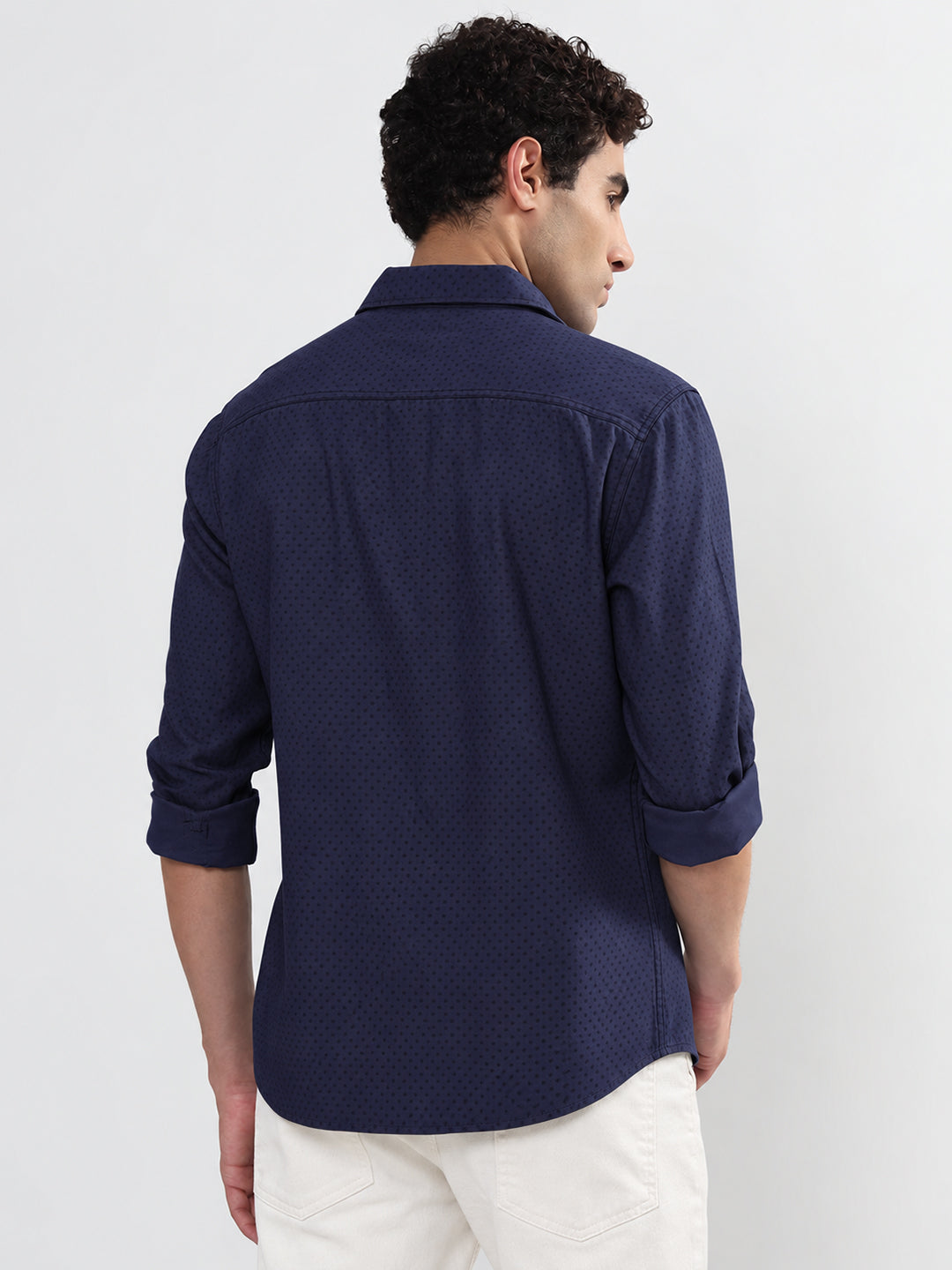 Men’s Printed Navy Blue Slim Fit Long Sleeves Shirt