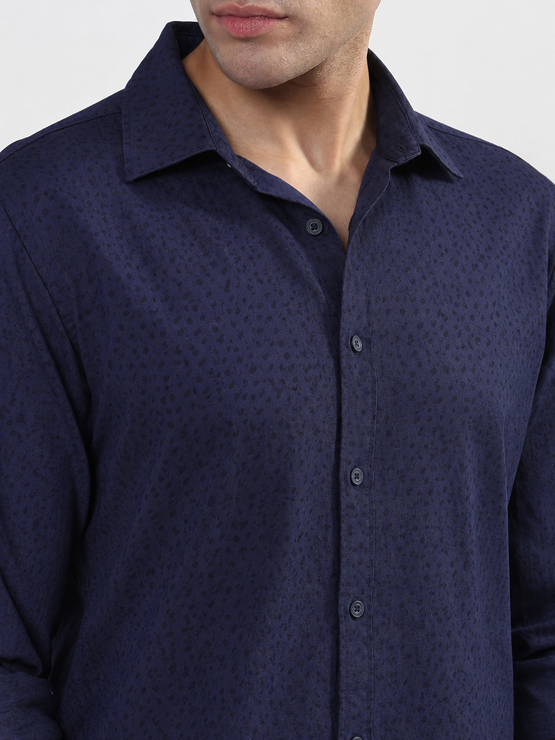 Men’s Printed Navy Blue Slim Fit Long Sleeves Shirt