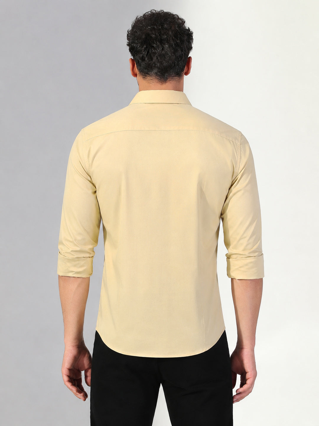 Men’s Yellow Slim Fit Long Sleeves Shirt with Spread Collar