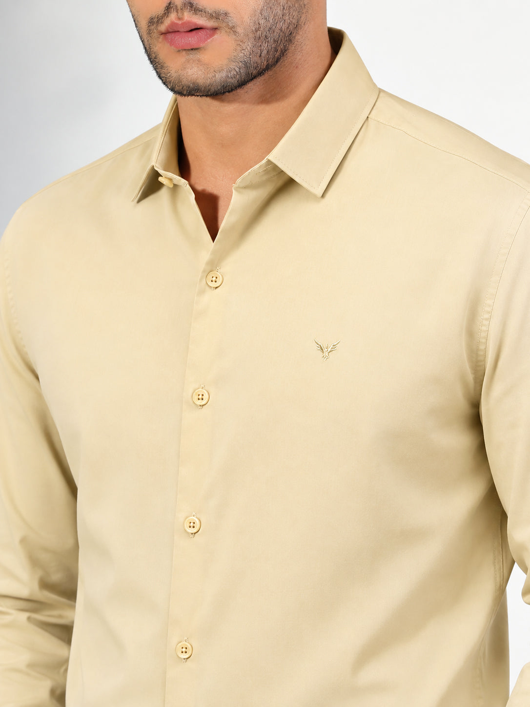 Men’s Yellow Slim Fit Long Sleeves Shirt with Spread Collar