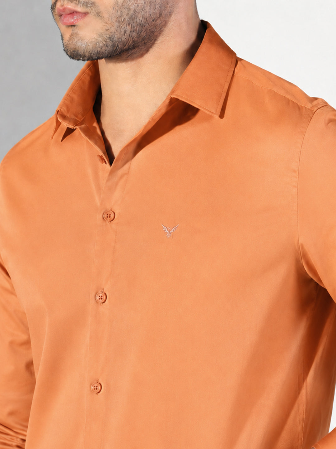 Men’s Orange Slim Fit Long Sleeves Shirt with Spread Collar