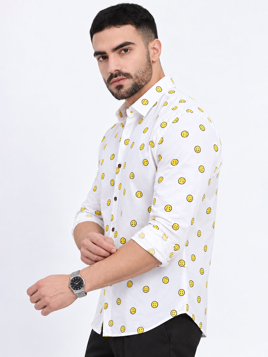 Men’s Graphic Printed White Slim Fit Casual Shirt