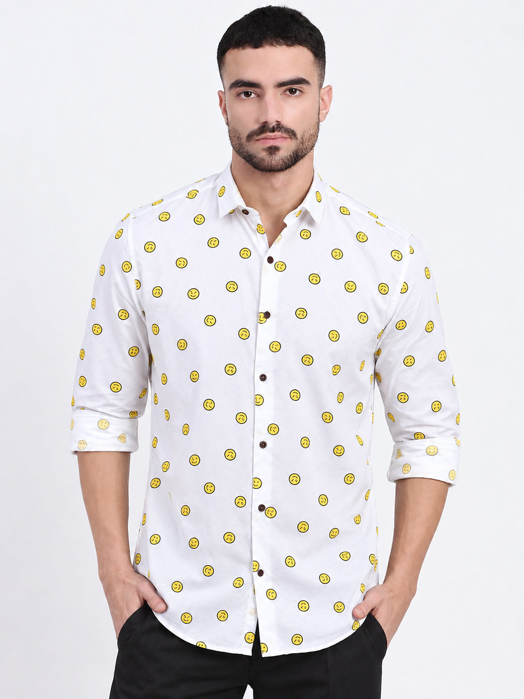 Men’s Graphic Printed White Slim Fit Casual Shirt