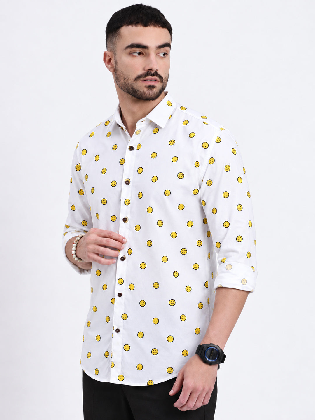 Men’s Graphic Printed White Slim Fit Casual Shirt