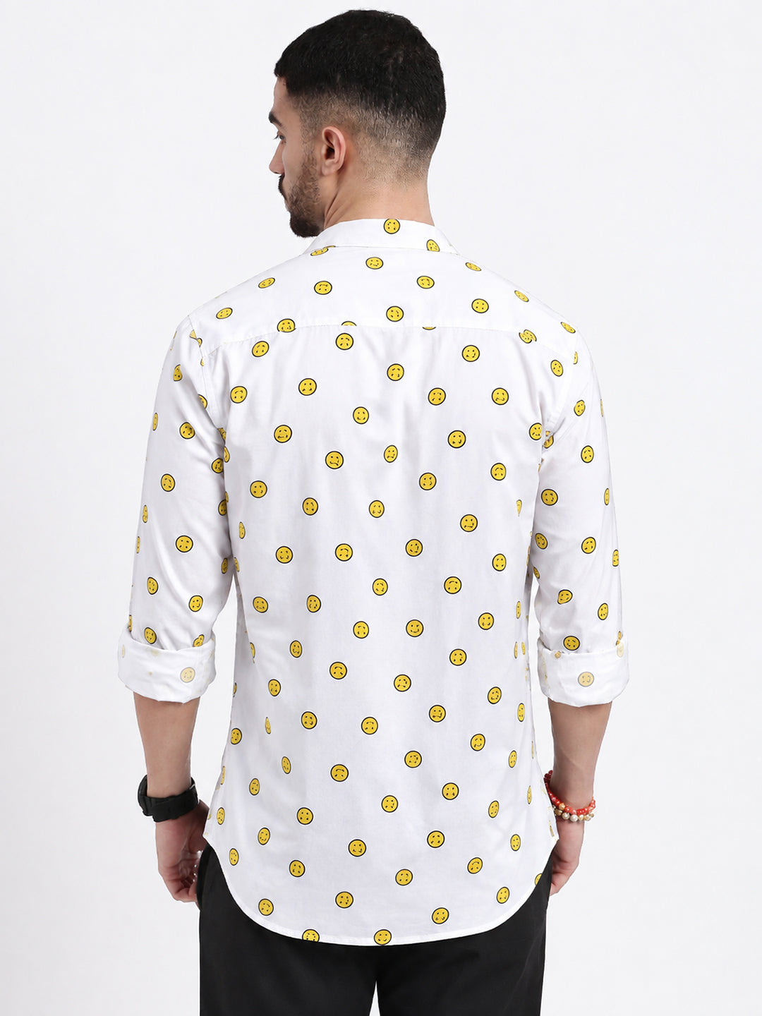 Men’s Graphic Printed White Slim Fit Casual Shirt