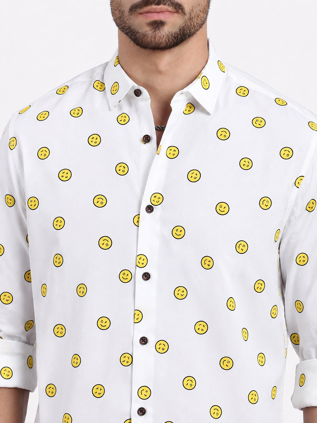 Men’s Graphic Printed White Slim Fit Casual Shirt