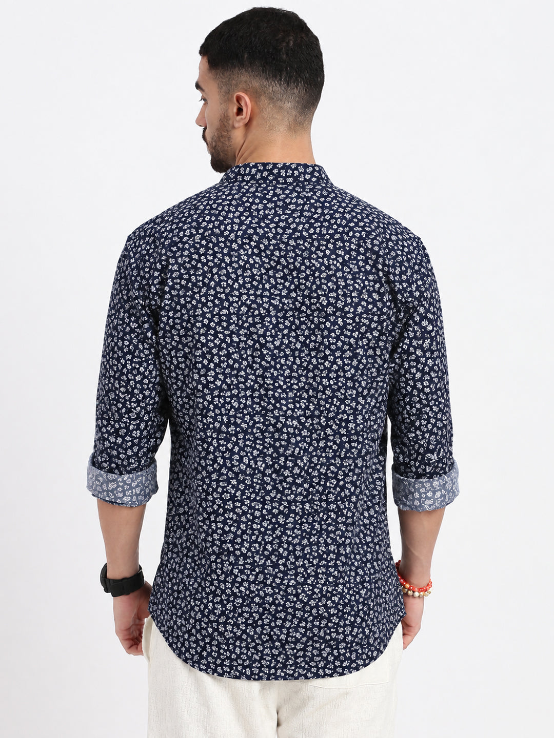 Men’s Micro Floral Printed Navy Blue Slim Fit Casual Shirt