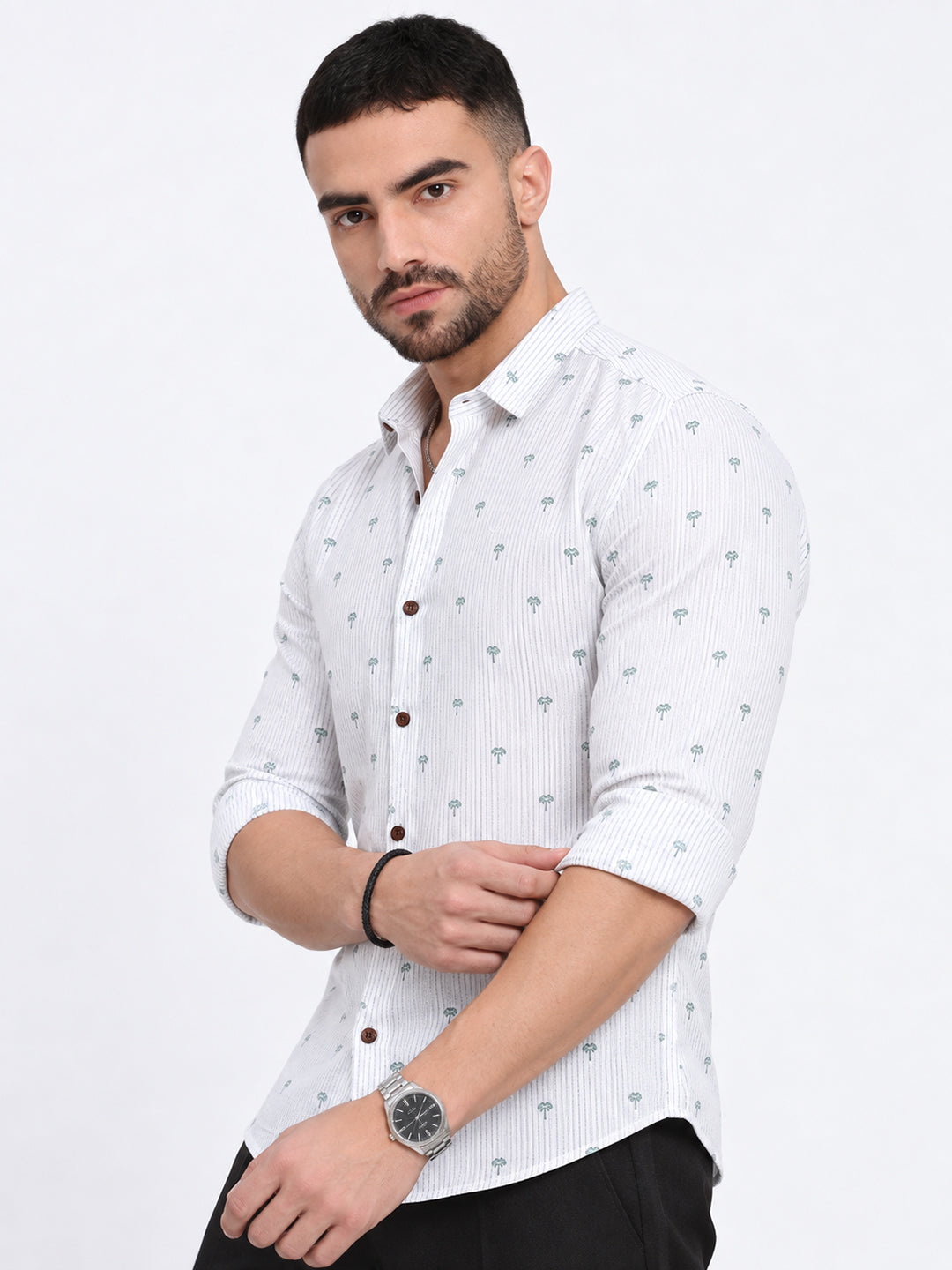Men’s Graphic Printed White Slim Fit Casual Shirt