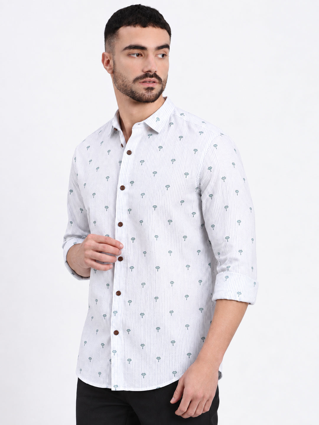 Men’s Graphic Printed White Slim Fit Casual Shirt