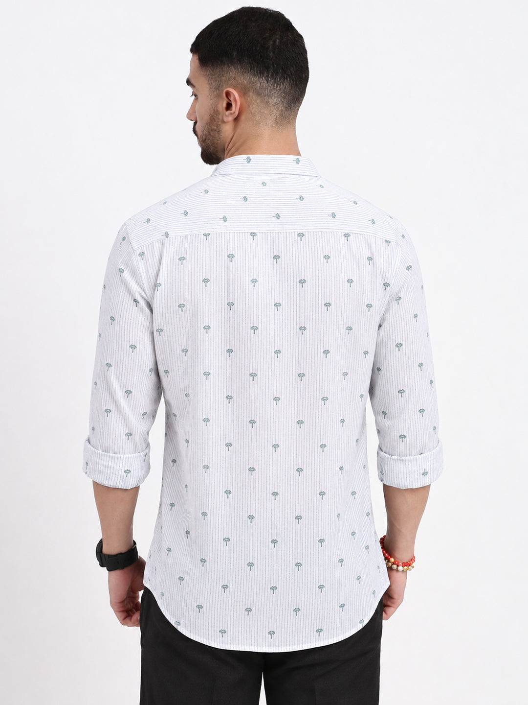 Men’s Graphic Printed White Slim Fit Casual Shirt