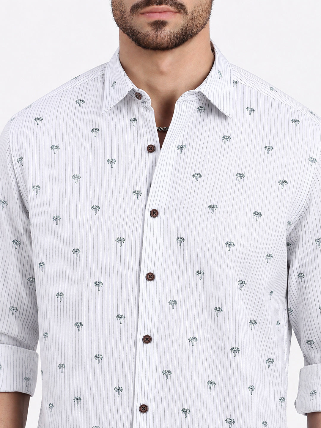 Men’s Graphic Printed White Slim Fit Casual Shirt