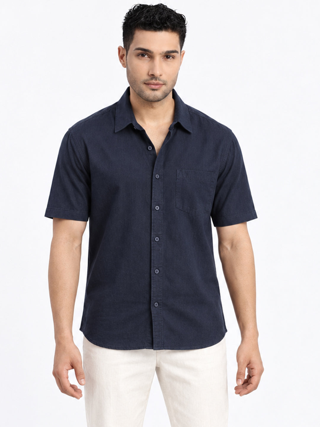 Men’s Navy Blue Regular Fit Short Sleeves Casual Shirt