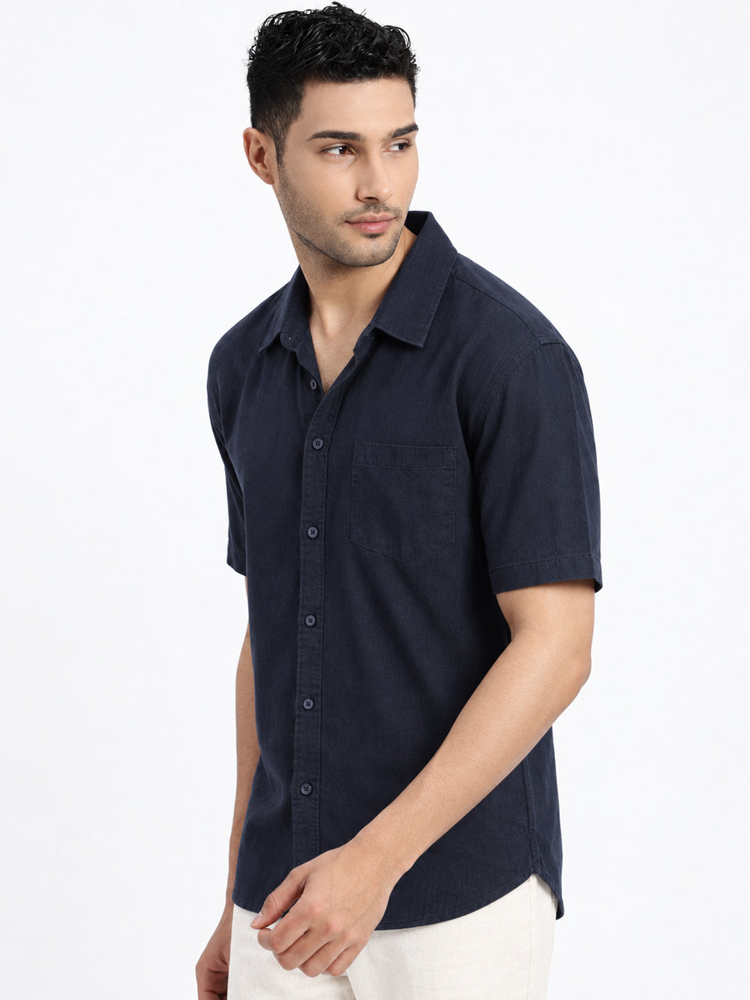 Men’s Navy Blue Regular Fit Short Sleeves Casual Shirt