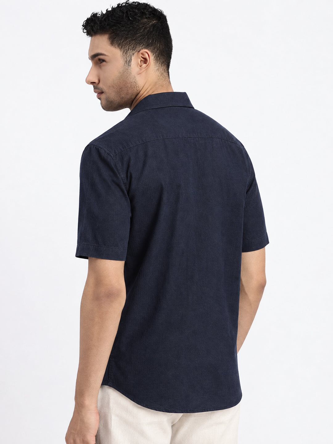 Men’s Navy Blue Regular Fit Short Sleeves Casual Shirt