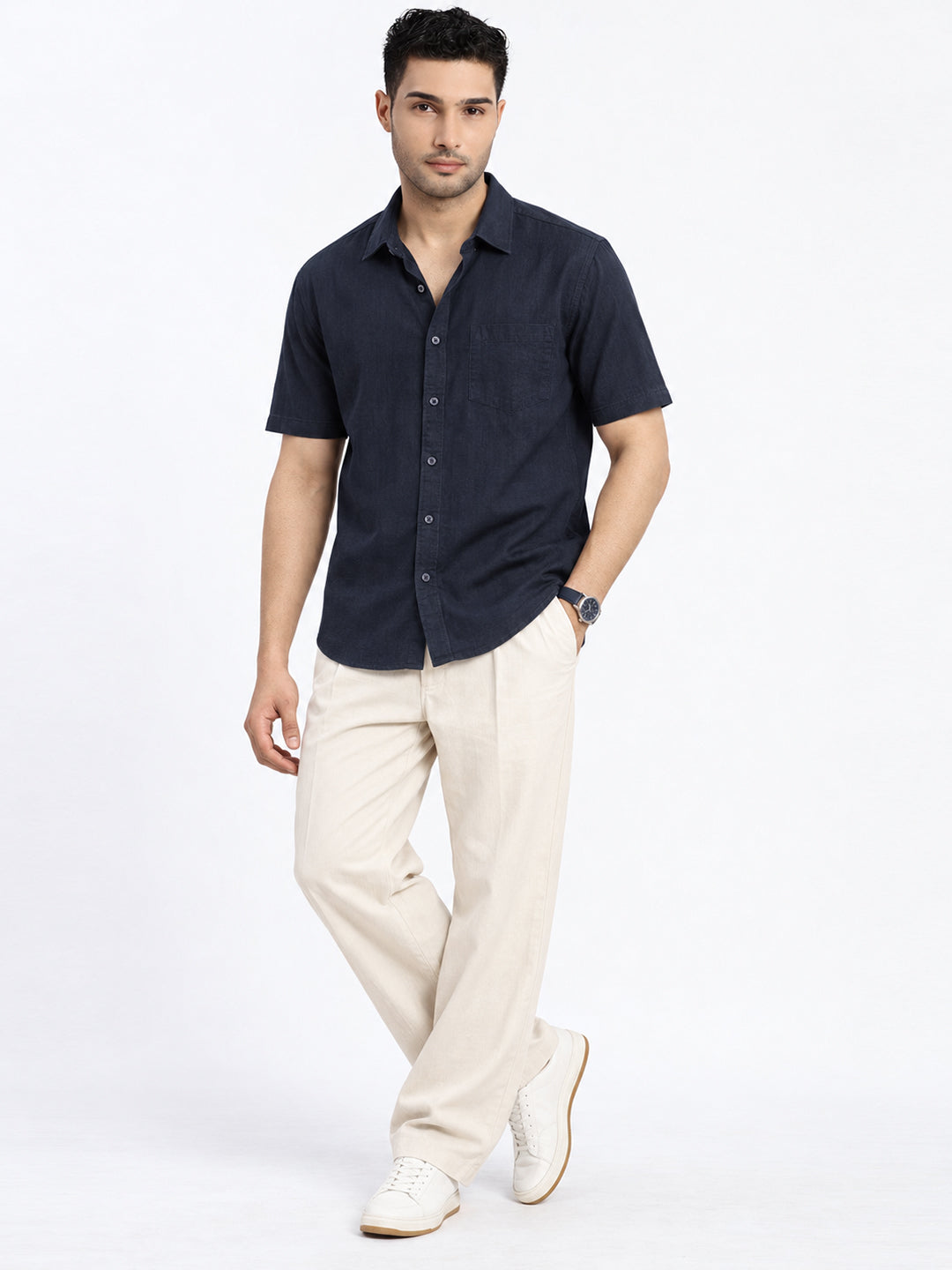 Men’s Navy Blue Regular Fit Short Sleeves Casual Shirt
