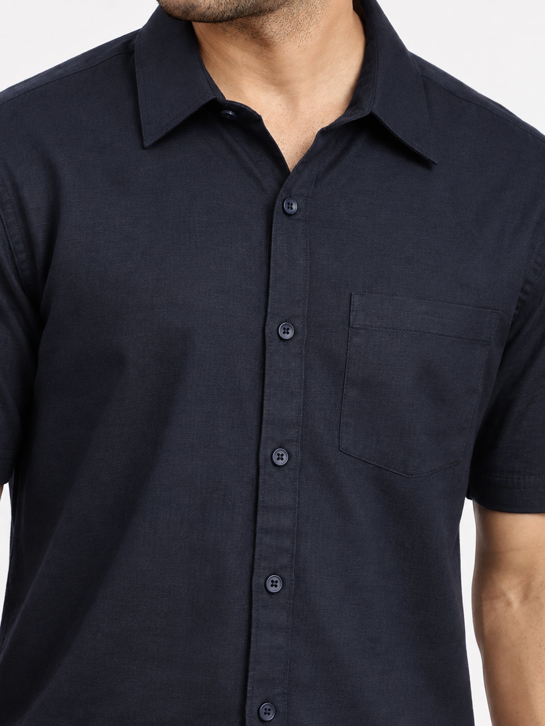 Men’s Navy Blue Regular Fit Short Sleeves Casual Shirt