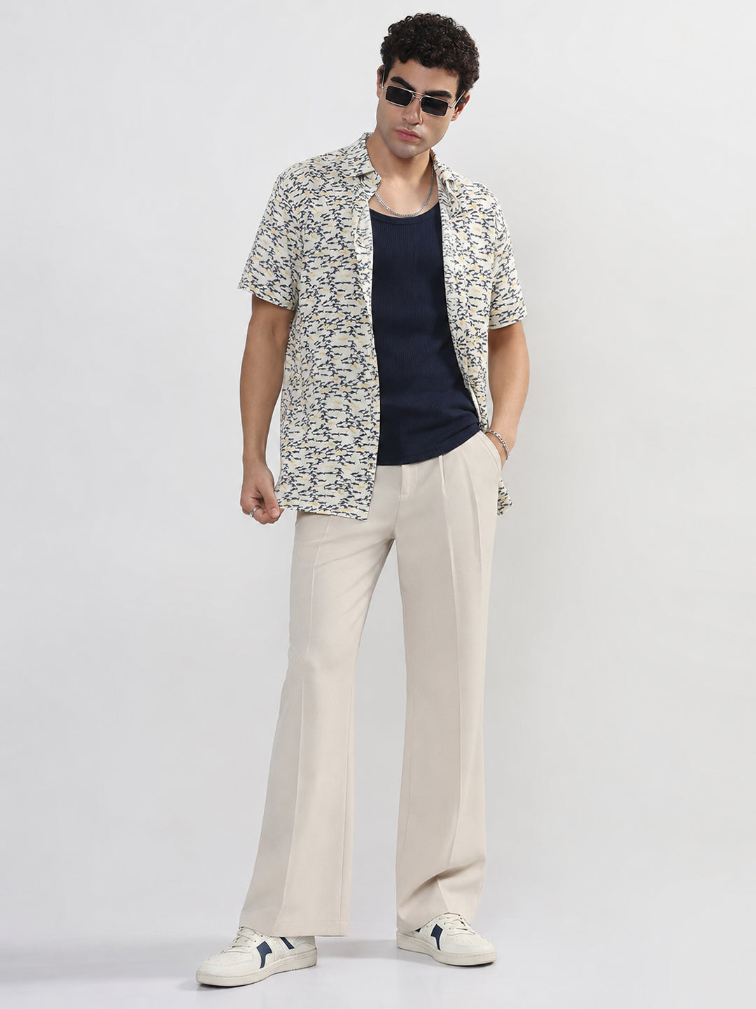 Men’s Animal Printed White Regular Fit Short Sleeves Casual Shirt