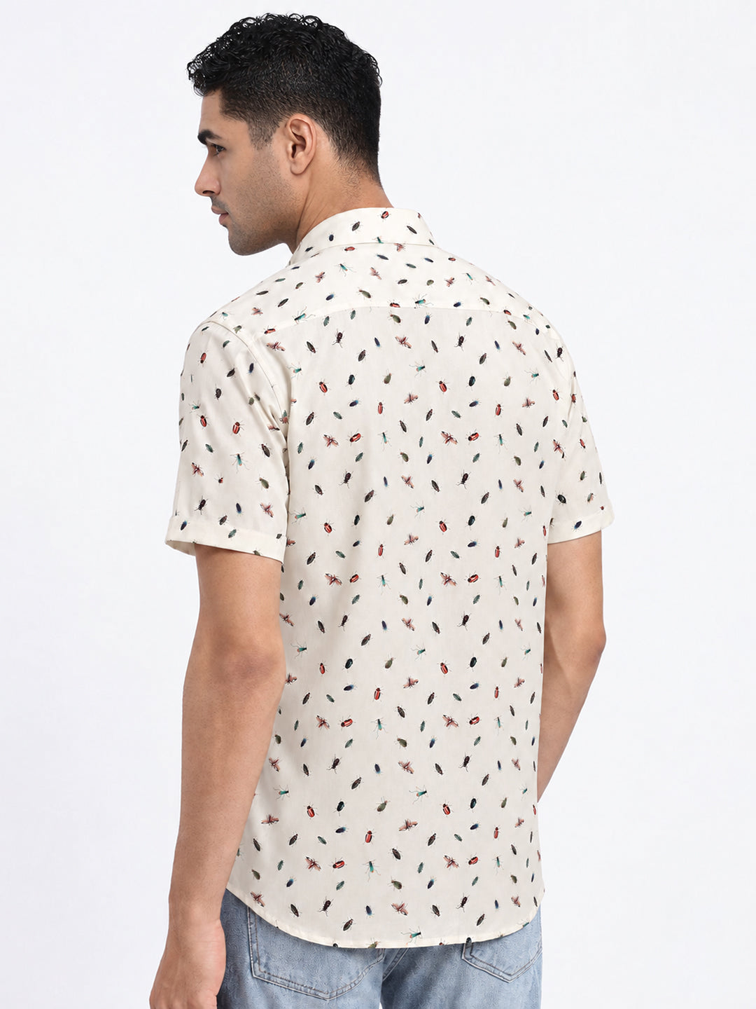 Men’s Animal Printed Cream Regular Fit Short Sleeves Casual Shirt